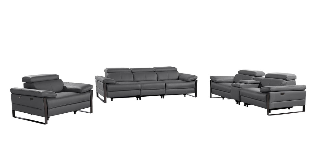 1246 Divanitalia Modular Power Triple Reclining Sofa, Console Loveseat, and Chair Set with Power Headrests - Top Grain Italian Leather - Dark Grey - SKU 1246-DK-GREY-7.6-HT-3PC - view 3