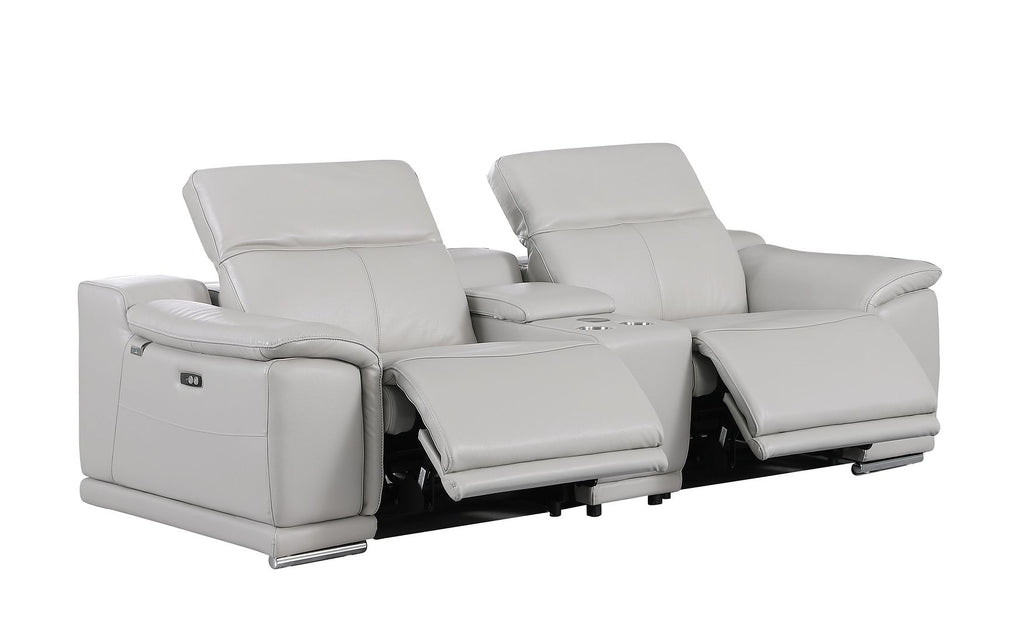 9762 Divanitalia 3-Piece Modular Power Reclining Console Loveseat with 2 Power Recliners in Top Grain Italian Leather