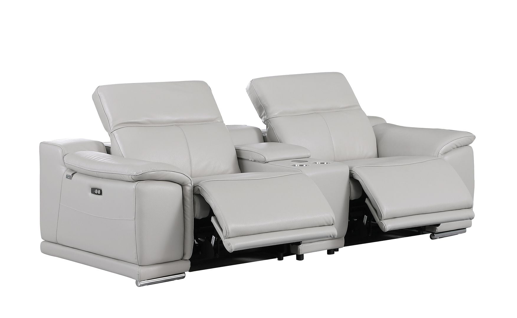 9762 Divanitalia 3-Piece Modular Power Reclining Console Loveseat with 2 Power Recliners in Top Grain Italian Leather