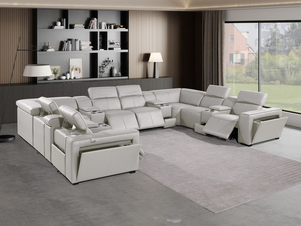 1224 Divanitalia 12-Piece U-Shaped Sectional Sofa in Top Grain Italian Leather with 4 Power Recliners & Power Headrests