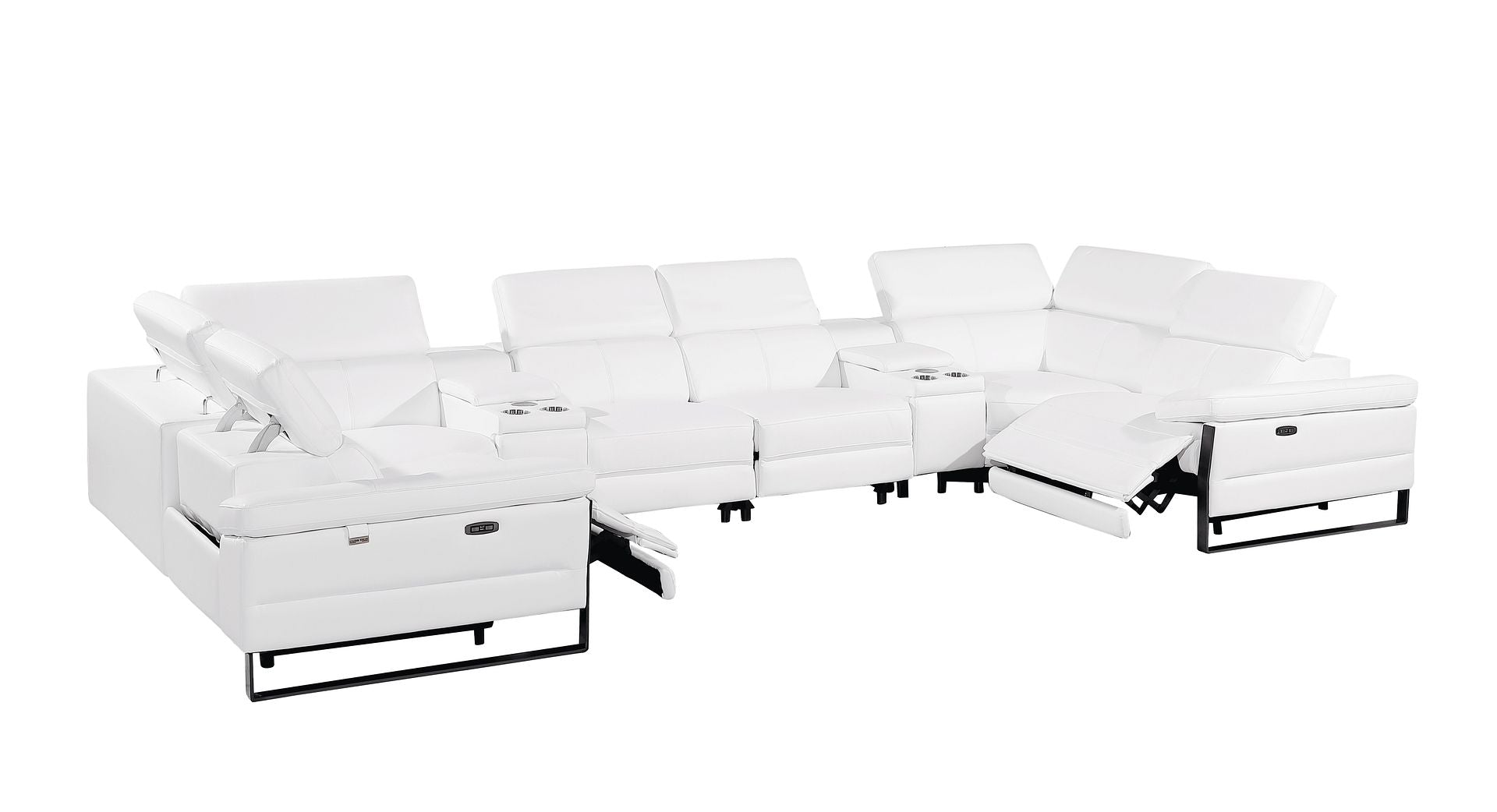 1246 Divanitalia 8-Piece U-Shaped Modular Power Reclining Sectional Sofa with 2 Power Recliners and Power Headrests - Top Grain Italian Leather