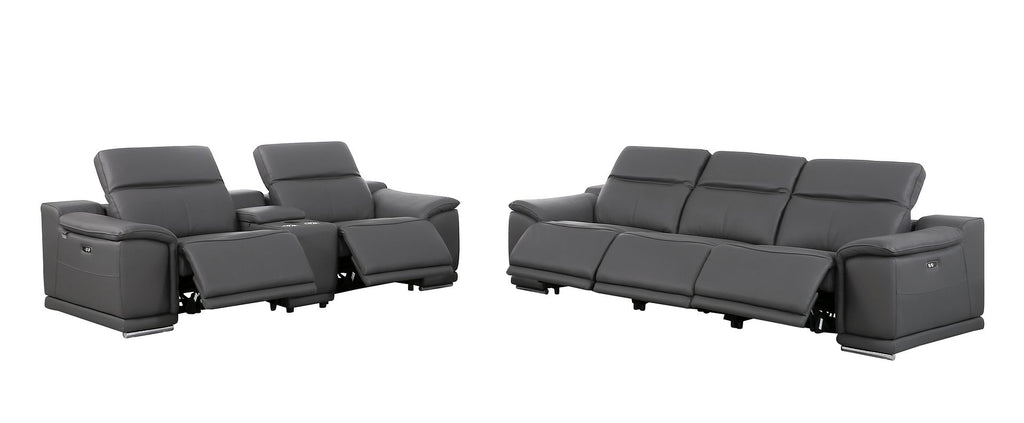 9762 Divanitalia 6-Piece Modular Power Reclining Sofa and Console Loveseat Set with 5 Power Recliners in Top Grain Italian Leather - Dark Grey - SKU 9762-DK-GREY-6.5-HT - view 4