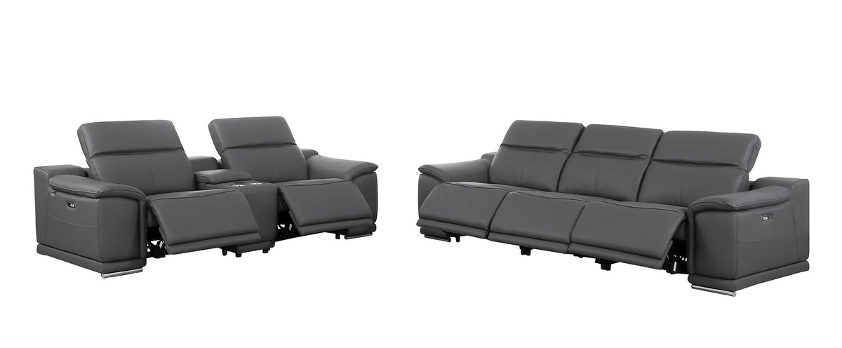 9762 Divanitalia 6-Piece Modular Power Reclining Sofa and Console Loveseat Set with 5 Power Recliners in Top Grain Italian Leather - Dark Grey - SKU 9762-DK-GREY-6.5-HT - view 4