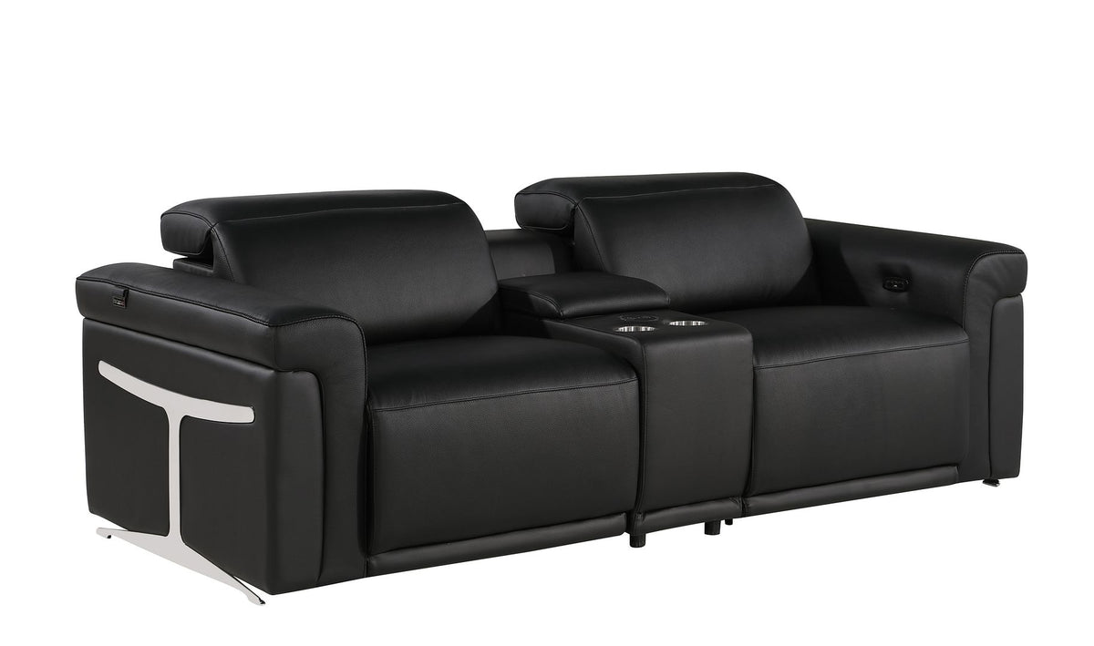 1126 Divanitalia 7-Piece Modular Power Reclining Sofa, Loveseat & Chair Set in Top Grain Italian Leather with 6 Power Recliners & Power Headrests - Black - SKU 1126-BLACK-7.6-HT-3PC - view 7