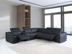 9762 Divanitalia 6-Piece L-Shaped Top Grain Italian Leather Sectional Sofa with 3 Power Recliners - Black