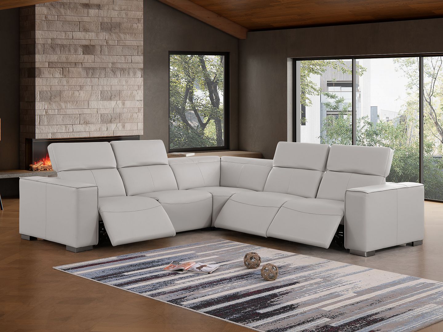 1208 Leather Reclining Set - Sofa & Loveseat with 4 Power Recliners