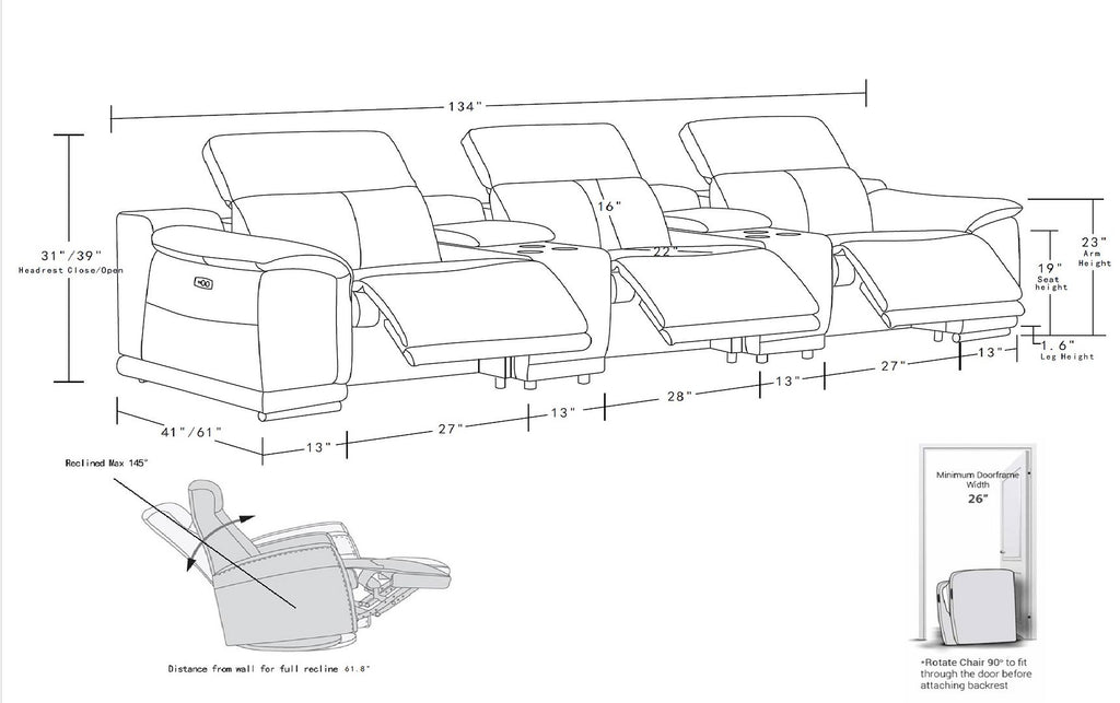 9762 Divanitalia 5-Piece Modular Power Reclining Sofa and Loveseat Set with 3 Power Recliners in Top Grain Italian Leather
