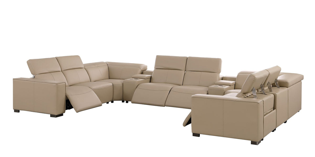 1208 10 Piece U-Shaped Leather Sectional Sofa with 4 Power Recliners & Power Headrest - Beige - SKU 1208-BEIGE-10PC-4PWR-U-SECTIONAL-GROUP - view 4
