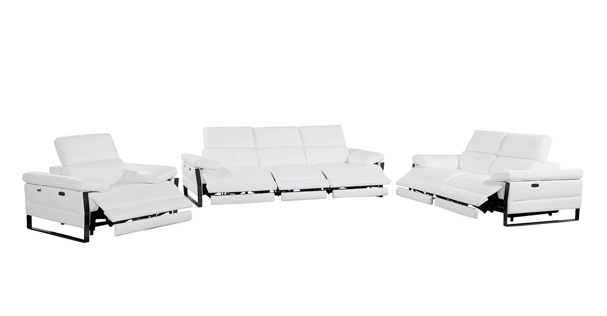 1246 Divanitalia Modular Power Triple Reclining Sofa, Loveseat, and Chair Set with Power Headrests - Top Grain Italian Leather - White - SKU 1246-WHITE-6.6-HT-3PC - view 4