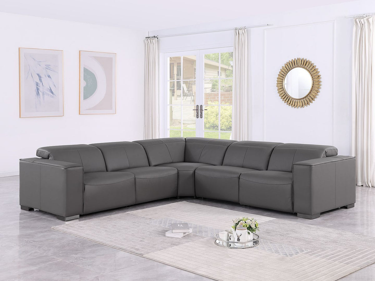 1208 Leather Reclining Set - Sofa & Loveseat with 4 Power Recliners - Dark Grey - SKU 1208-DK-GREY-5PC-3PWR-SECTIONAL- GROUP