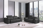 9762 Divanitalia Top Grain Italian Leather Power Reclining Sofa and Loveseat Set with Adjustable Headrests - Dark Grey