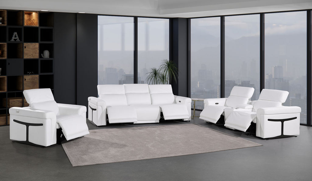 1126 Divanitalia 7-Piece Modular Power Reclining Sofa, Loveseat & Chair Set in Top Grain Italian Leather with 5 Power Recliners & Power Headrests - White - SKU 1126-WHITE-7.5-HT-3PC - view 2