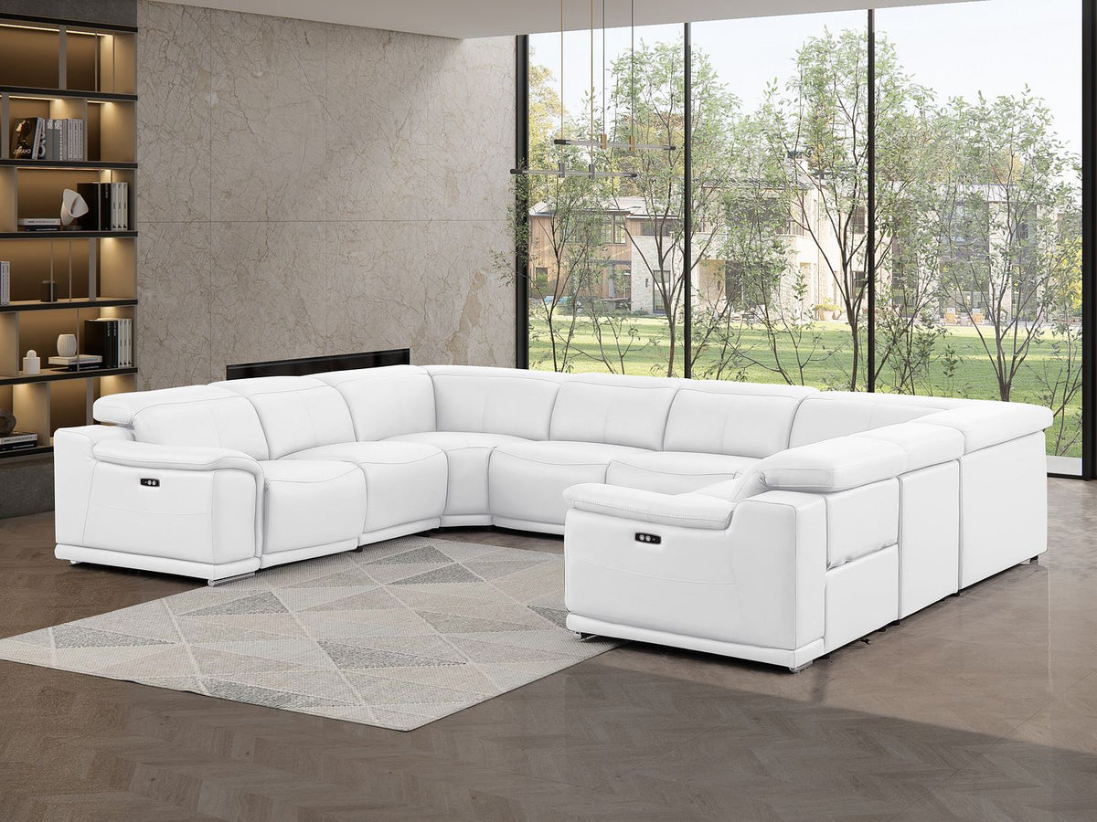 2679 8-Piece U-Shaped Power Reclining Sectional Sofa in Genuine Leather - 4 Recliners - White - SKU 2679-WHITE-8PC-4PWR-U-NC-SECT