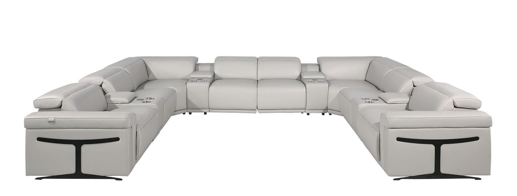 1126 Divanitalia 12-Piece U-Shaped Sectional Sofa in Top Grain Italian Leather with 4 Power Recliners & Power Headrests - Light Grey - SKU 1126-LT_GREY-12PC-4PWR-U-SECTIONAL-GROUP - view 3