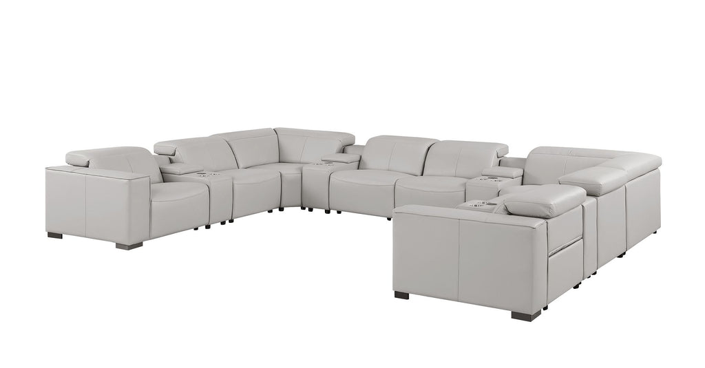 1208 12 Piece U-Shaped Leather Sectional Sofa with 4 Power Recliners & Power Headrest
