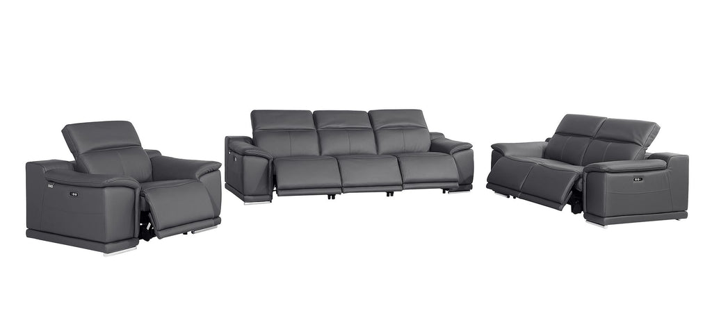 9762 Divanitalia 6-Piece Modular Power Reclining Sofa, Loveseat and Chair Set with 6 Power Recliners in Top Grain Italian Leather - Dark Grey - SKU 9762-DK-GREY-6.6-HT-3PC - view 4