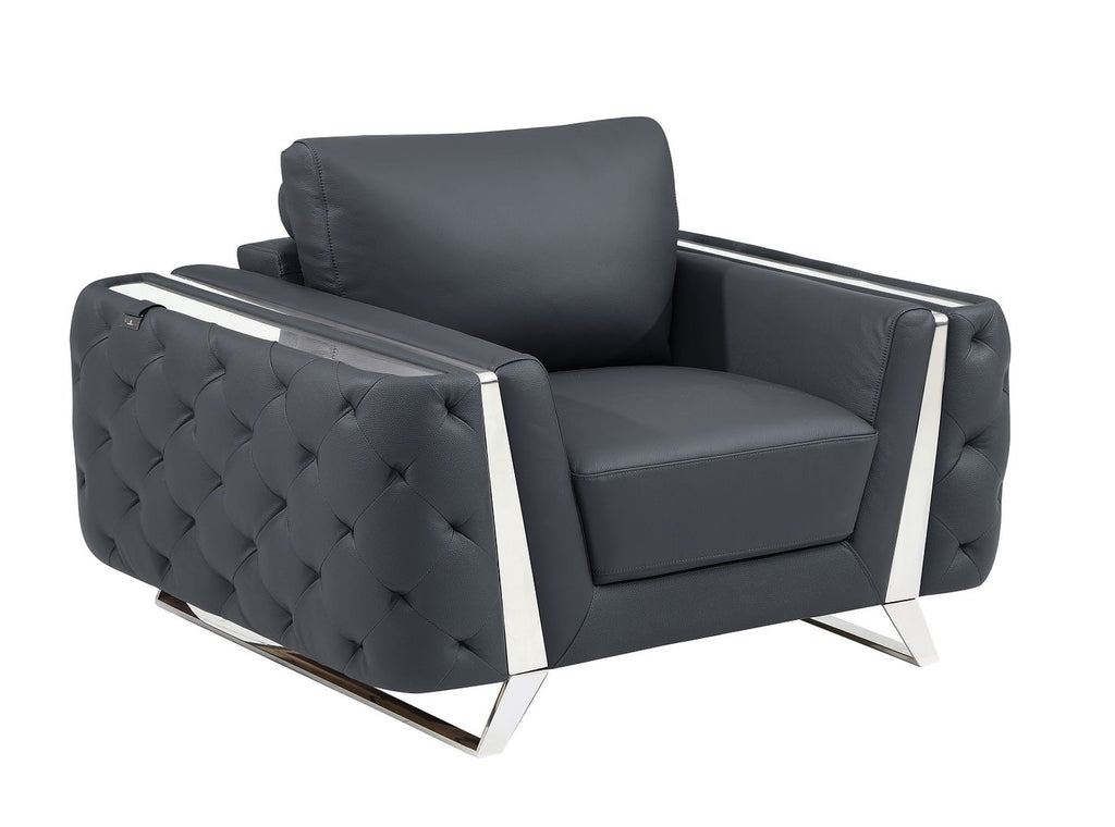 1050 Divanitalia 2-Piece Sofa Set in Top-grain Italian Leather - Dark Grey - SKU 1050-DK-GRAY-3PC - view 12