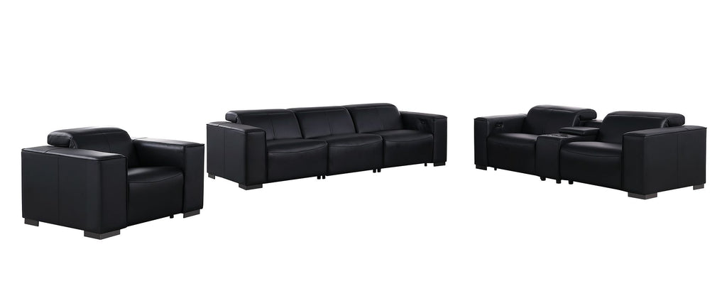 1208 Modular Leather Set with 6 Power Recliners & Power Headrests - Black - SKU 1208-BLACK-7.6-HT-3PC - view 3