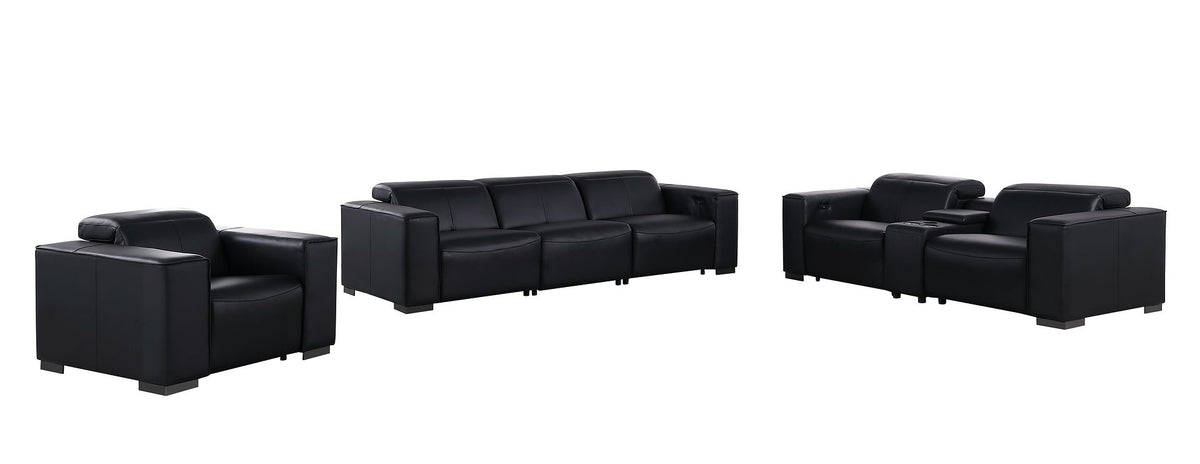 1208 Modular Leather Set with 6 Power Recliners & Power Headrests - Black - SKU 1208-BLACK-7.6-HT-3PC - view 3