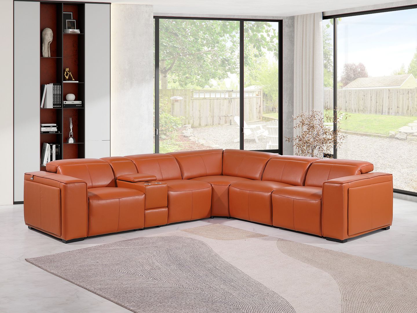 1224 Divanitalia 6-Piece L-Shaped Sectional Sofa in Top Grain Italian Leather with 3 Power Recliners & Power Headrests - Camel