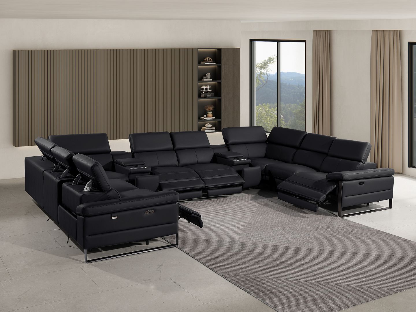 1246 Divanitalia 10-Piece U-Shaped Modular Power Reclining Sectional Sofa with 4 Power Recliners and Power Headrests - Top Grain Italian Leather