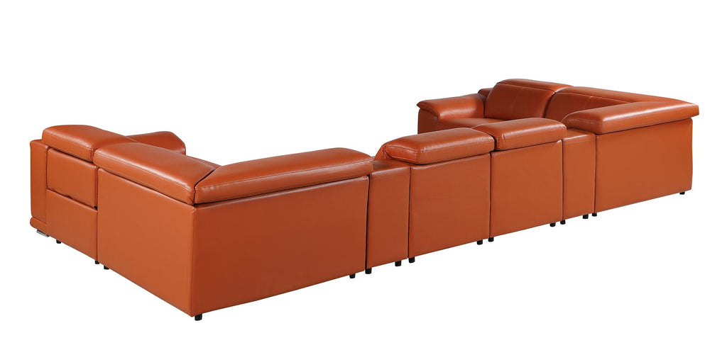 9762 Divanitalia 8-Piece U-Shaped Top Grain Italian Leather Sectional Sofa with 2 Power Recliners - Camel - SKU 9762-CAMEL-8PC-2PWR-U-SECTIONAL-GROUP - view 7