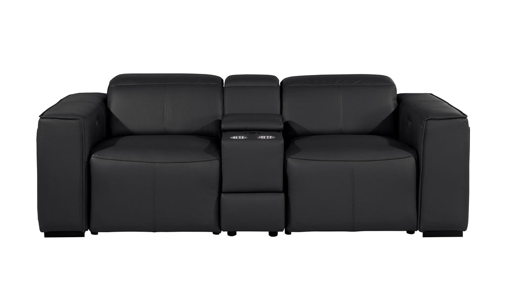1224 Divanitalia 3-Piece Modular Power Reclining Loveseat in Top Grain Italian Leather with 2 Power Recliners & Power Headrests - Black - SKU 1224-BLACK-3.2-HT - view 3