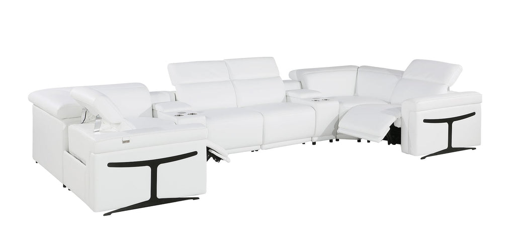 1126 Divanitalia 8-Piece U-Shaped Sectional Sofa in Top Grain Italian Leather with 2 Power Recliners & Power Headrests