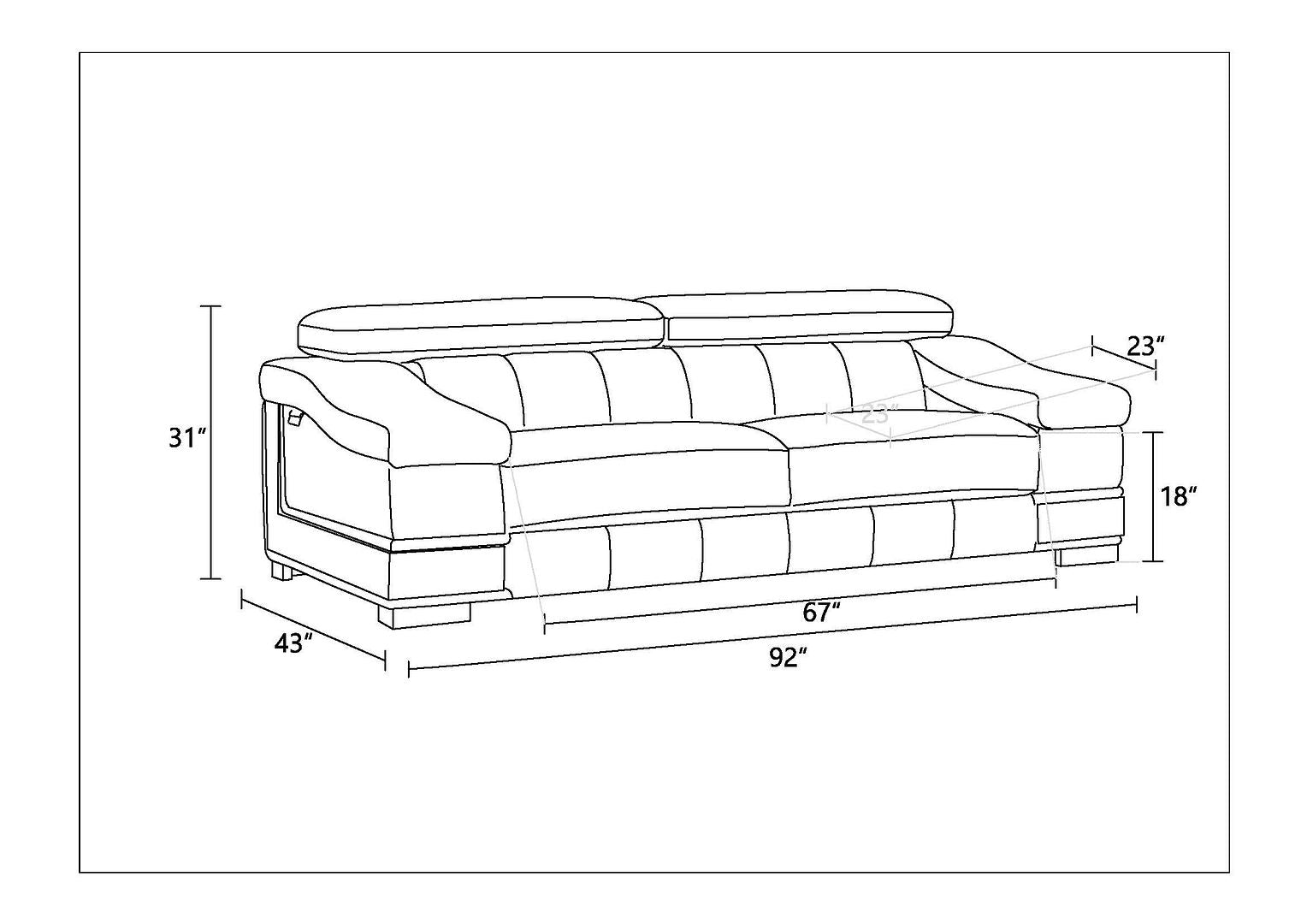 415 Divanitalia Sofa with Adjustable Headrest in Top-grain Italian Leather