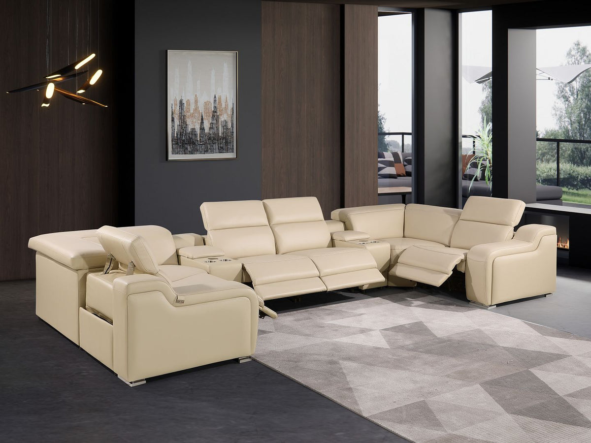 1116 Divanitalia 10-Piece U-Shaped Sectional Sofa in Top Grain Italian Leather with 4 Power Recliners & Power Headrests - Beige - SKU 1116-BEIGE-10PC-4PWR-U-SECTIONAL-GROUP - view 2