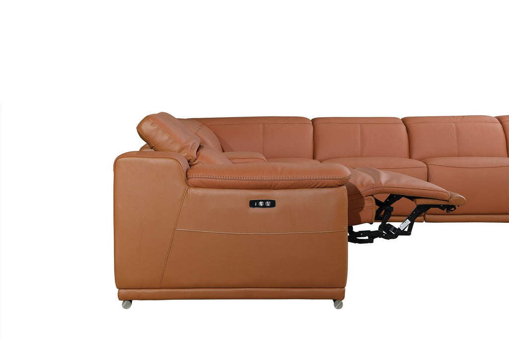 9762 Divanitalia 8-Piece L-Shaped Top Grain Italian Leather Sectional Sofa with 3 Power Recliners