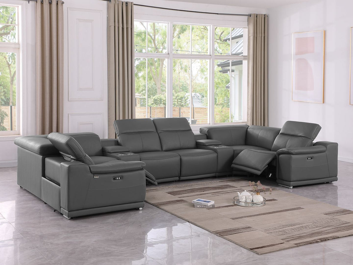 9762 Divanitalia 8-Piece U-Shaped Top Grain Italian Leather Sectional Sofa with 2 Power Recliners - Dark Grey - SKU 9762-DK-GREY-8PC-2PWR-U-SECTIONAL-GROUP - view 2