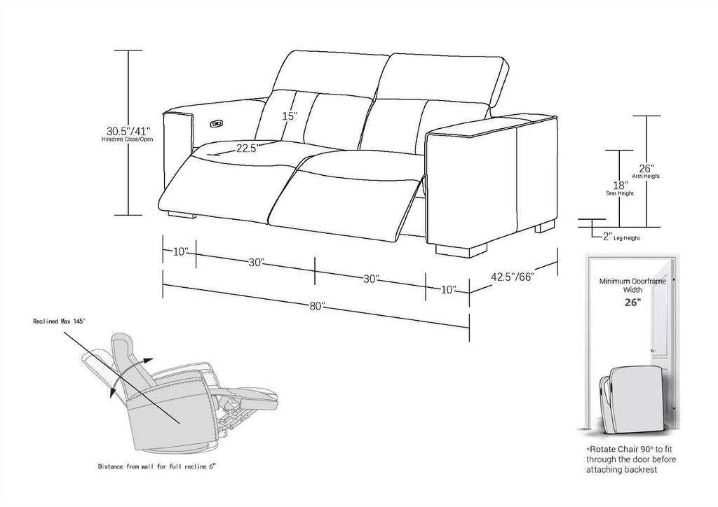 1208 Genuine Leather Dual Power Reclining Loveseat