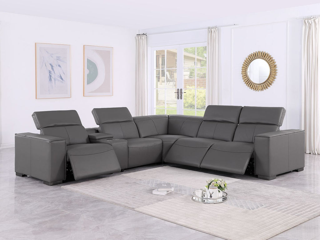 1208 6-Piece L-Shaped Leather Reclining Sectional Sofa with 3 Power Recliners