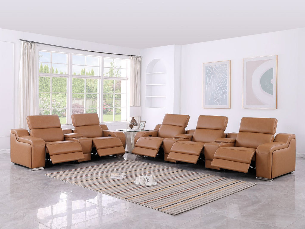 1116 Divanitalia 8-Piece Modular Power Reclining Sofa & Loveseat Set in Top Grain Italian Leather with 5 Power Recliners & Power Headrests - Cognac - SKU 1116-COGNAC-8.5-HT - view 2