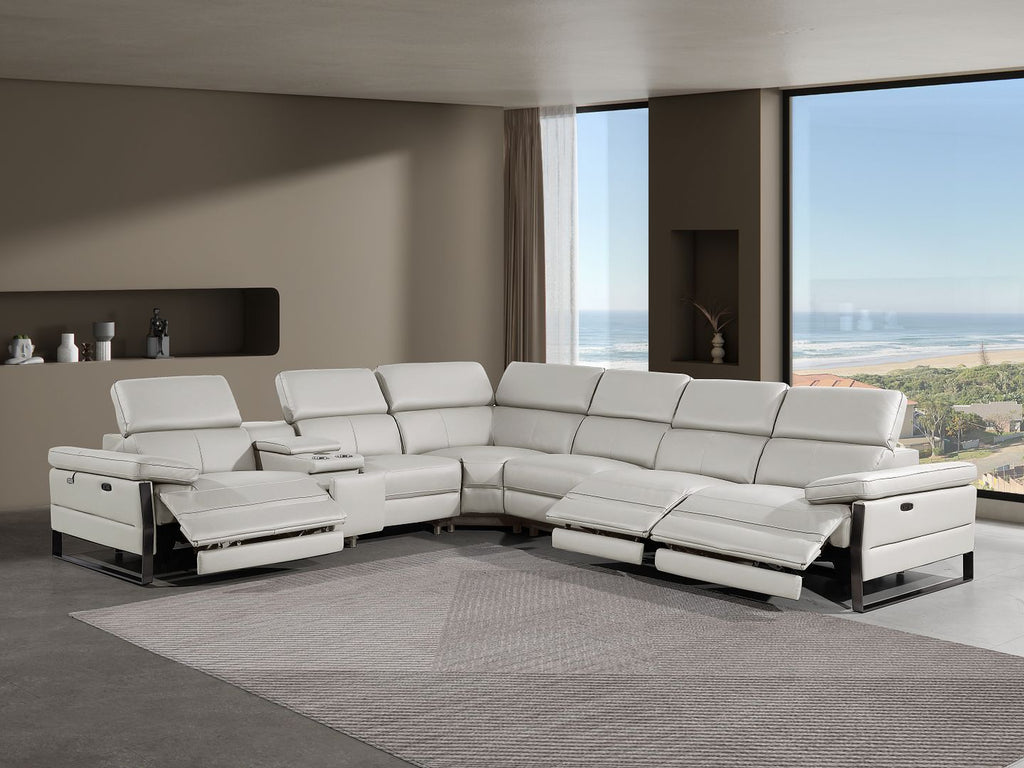 1246 Divanitalia 7-Piece L-Shaped Modular Power Reclining Sectional Sofa with 3 Power Recliners and Power Headrests - Top Grain Italian Leather