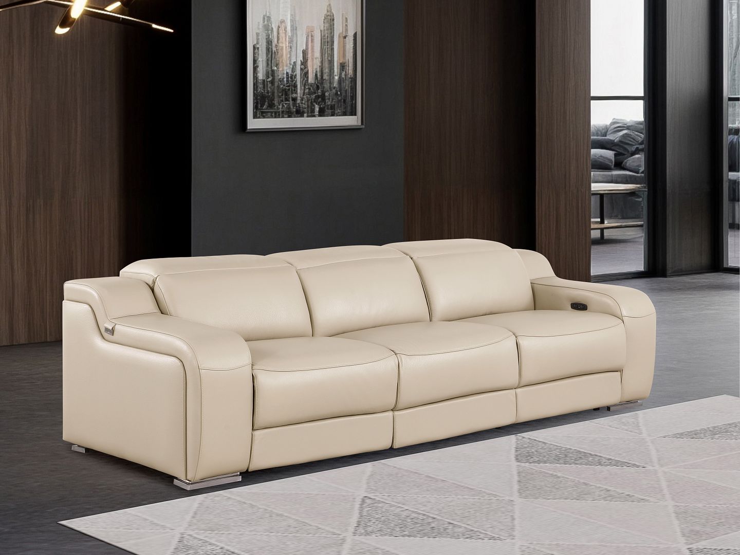 1116 Divanitalia 3-Piece Modular Power Reclining Sofa in Top Grain Italian Leather with 3 Power Recliners & Power Headrests - Beige