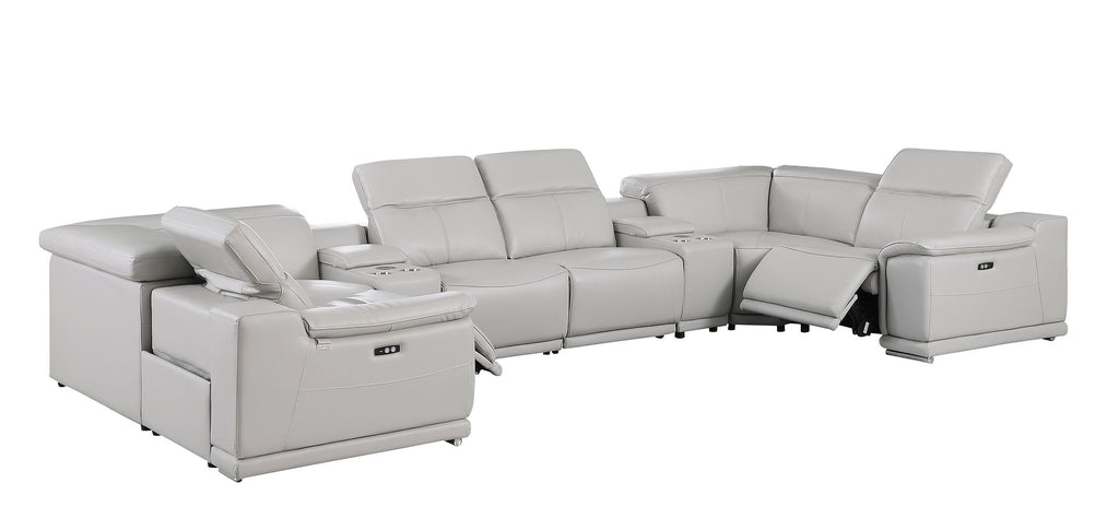 9762 Divanitalia 8-Piece U-Shaped Top Grain Italian Leather Sectional Sofa with 2 Power Recliners - Light Grey - SKU 9762-LT-GREY-8PC-2PWR-U-SECTIONAL-GROUP - view 5