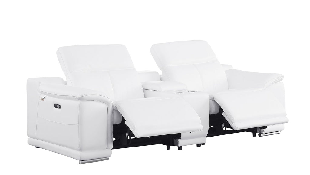 9762 Divanitalia 3-Piece Modular Power Reclining Console Loveseat with 2 Power Recliners in Top Grain Italian Leather