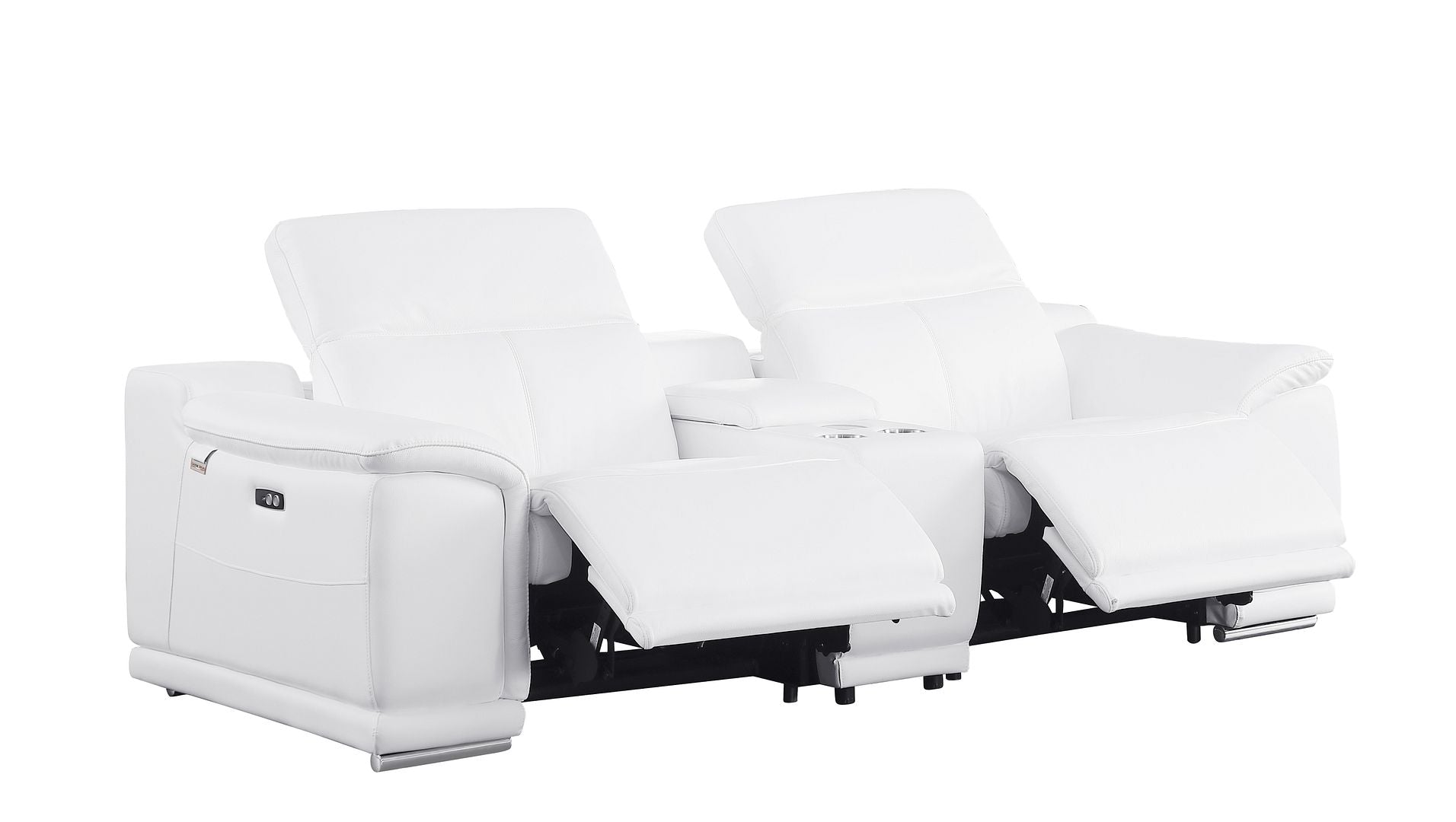 9762 Divanitalia 3-Piece Modular Power Reclining Console Loveseat with 2 Power Recliners in Top Grain Italian Leather