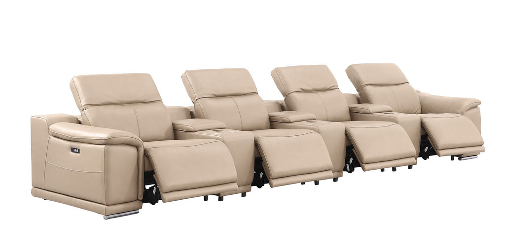 2679 Genuine Leather Sofa with 4 Power Recliners, Power Headrests & 3 Storage Consoles