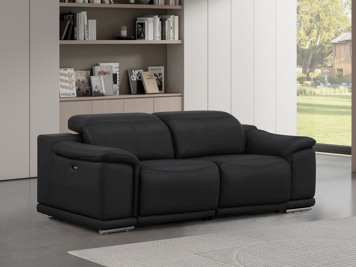 2679 Genuine Leather Loveseat with Dual Power Recliners - Black - SKU 2679-BLACK-2.2-HT
