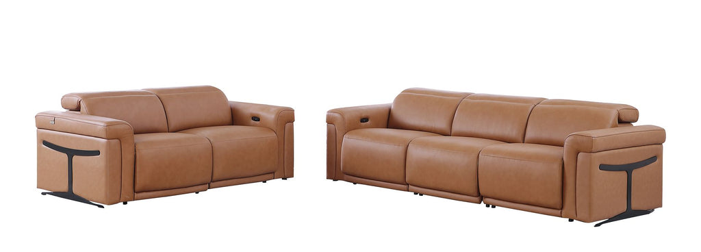 1126 Divanitalia 5-Piece Modular Power Reclining Sofa and Loveseat Set in Top Grain Italian Leather with 4 Power Recliners & Power Headrests - Cognac - SKU 1126-COGNAC-5.4-HT-2PC - view 3