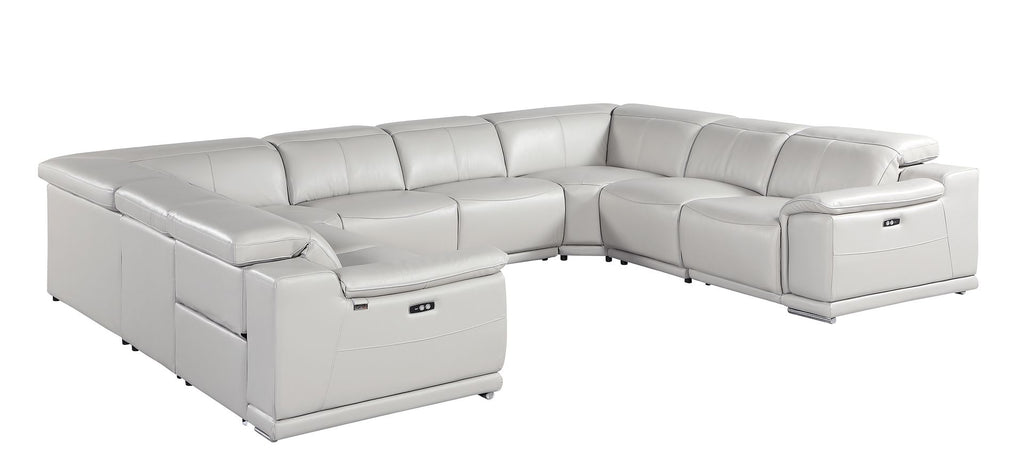 9762 Divanitalia 8-Piece U-Shaped Top Grain Italian Leather Sectional Sofa with 4 Power Recliners