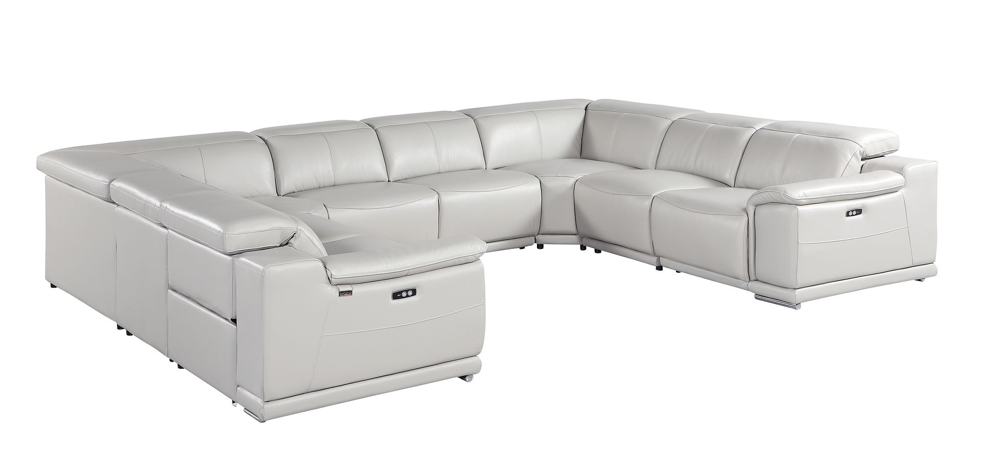 9762 Divanitalia 8-Piece U-Shaped Top Grain Italian Leather Sectional Sofa with 4 Power Recliners