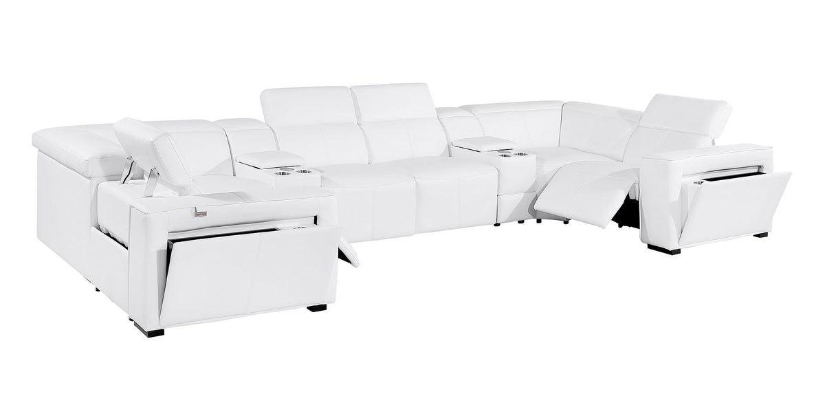1224 Divanitalia 8-Piece U-Shaped Sectional Sofa in Top Grain Italian Leather with 2 Power Recliners & Power Headrests - White - SKU 1224-WHITE-8PC-2PWR-U-SECTIONAL - view 5