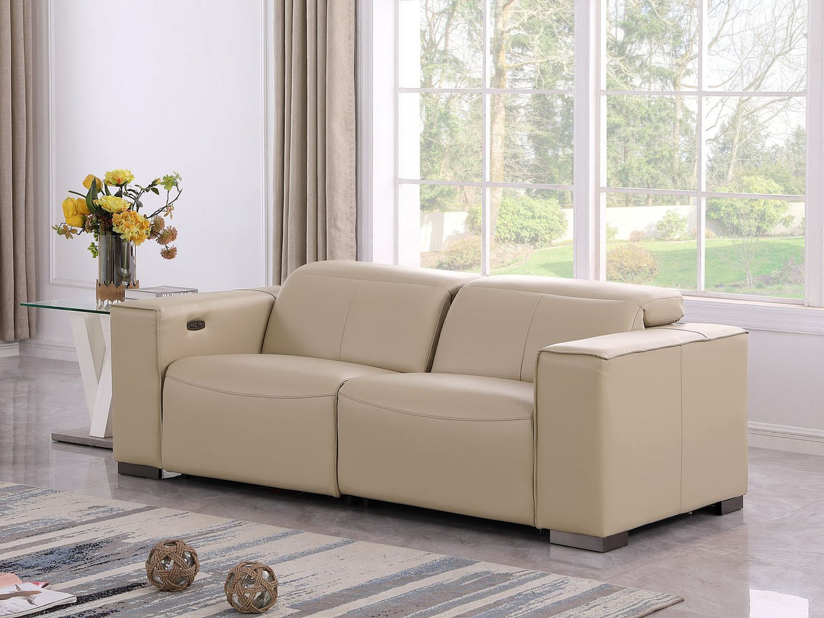 1208 Genuine Leather Dual Power Reclining Loveseat - Beige - SKU 1208-BEIGE-2.2-HT