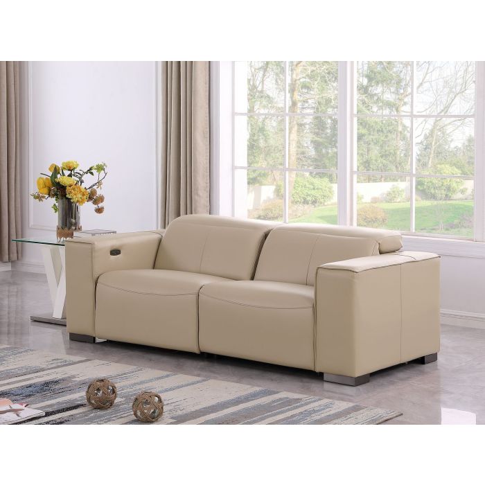 1208 Genuine Leather Dual Power Reclining Loveseat - Beige