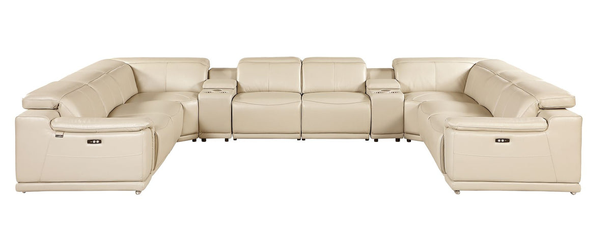 9762 Divanitalia 10-Piece U-Shaped Top Grain Italian Leather Sectional Sofa with 4 Power Recliners - Beige - SKU 9762-BEIGE-10PC-4PWR-U-SECTIONAL-GROUP - view 3