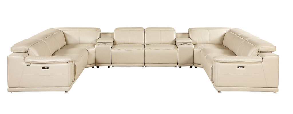 9762 Divanitalia 10-Piece U-Shaped Top Grain Italian Leather Sectional Sofa with 4 Power Recliners